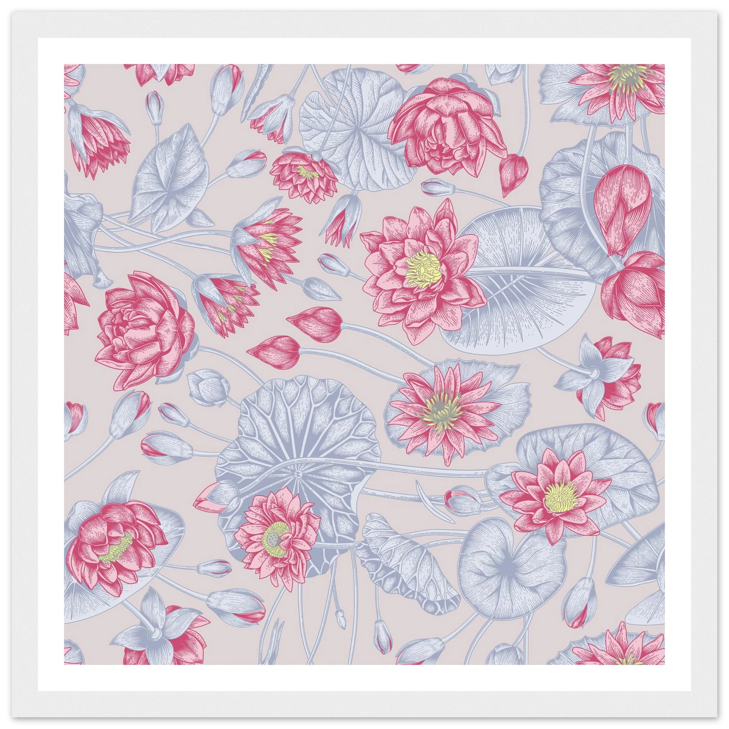 Blush Pink Nénuphar Art Print | William Morris Inspired - Framed Poster - 30x30 cm / 12x12″ - Black frame