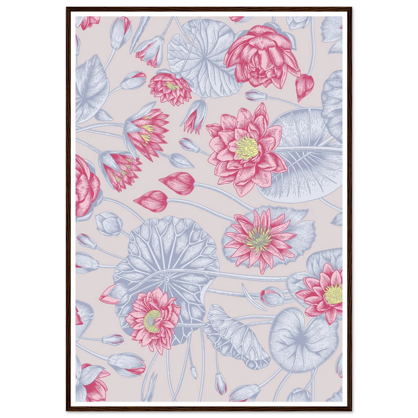 Blush Pink Nénuphar Art Print | William Morris Inspired - Framed Poster - 30x30 cm / 12x12″ - Black frame