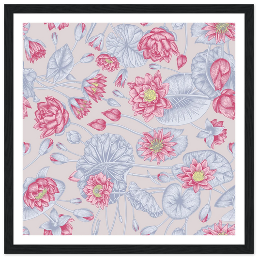 Blush Pink Nénuphar Art Print | William Morris Inspired - Framed Poster - 30x30 cm / 12x12″ - Black frame