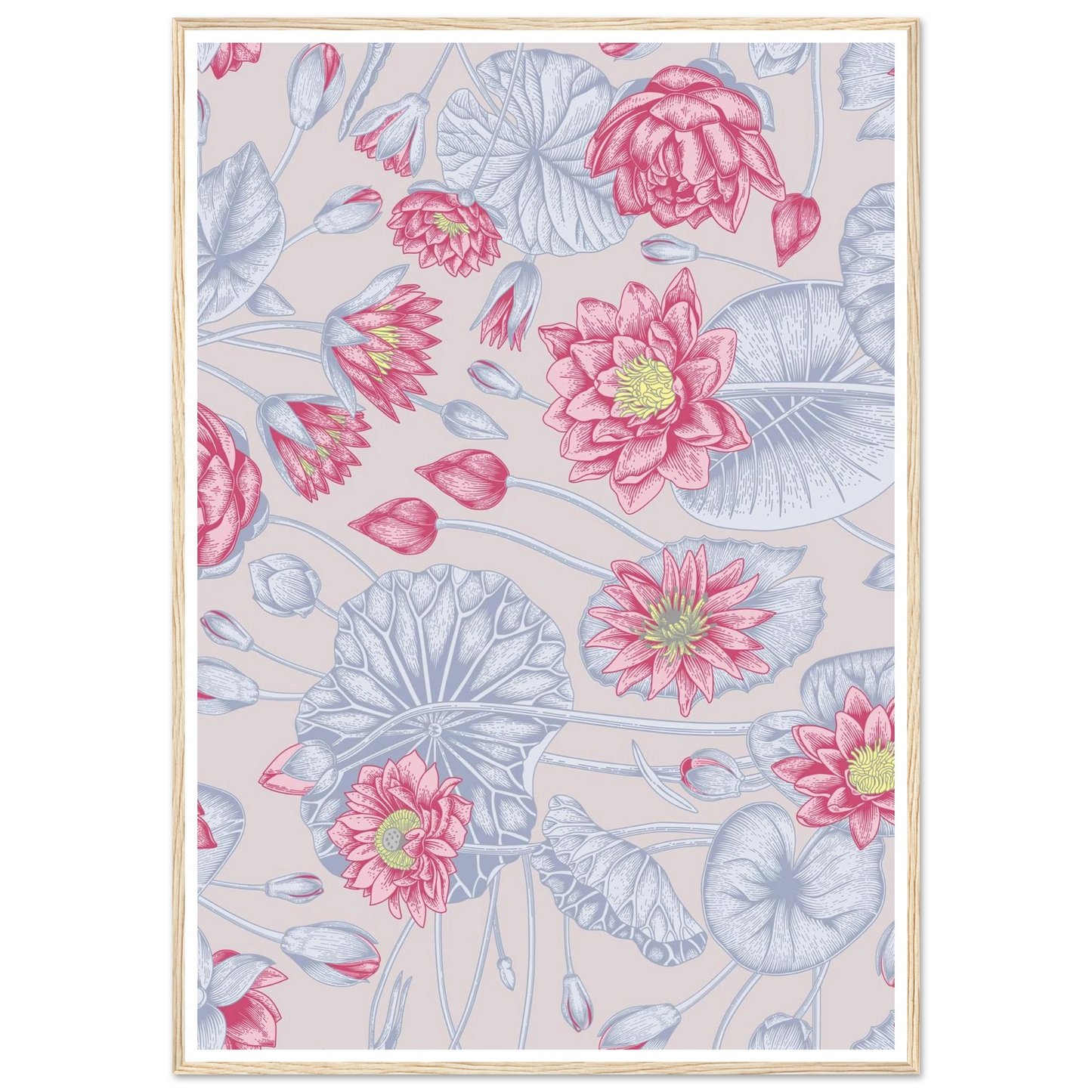 Blush Pink Nénuphar Art Print | William Morris Inspired - Framed Poster - 30x30 cm / 12x12″ - Black frame