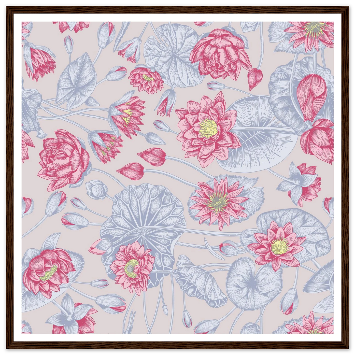 Blush Pink Nénuphar Art Print | William Morris Inspired - Framed Poster - 30x30 cm / 12x12″ - Black frame