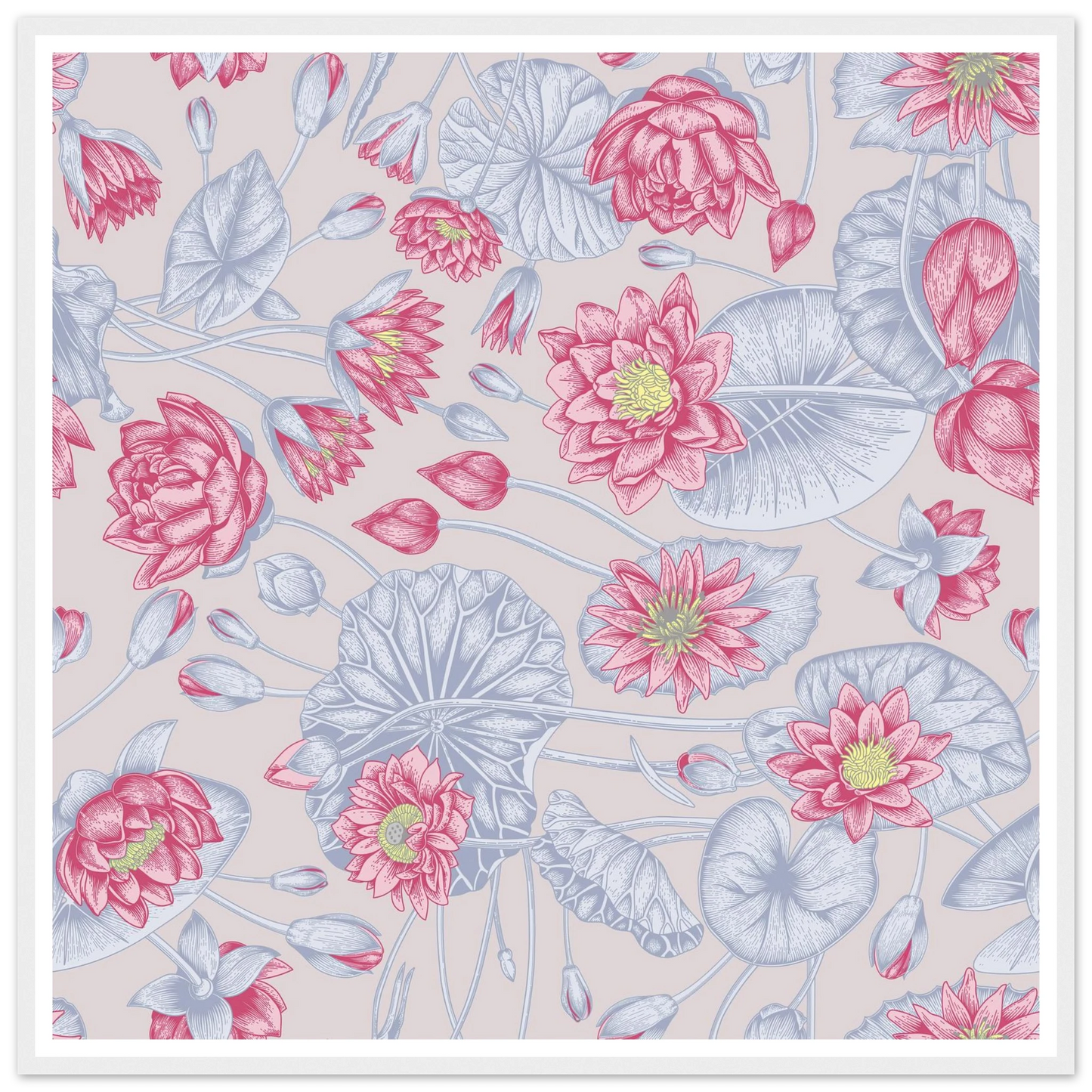 Blush Pink Nénuphar Art Print | William Morris Inspired - Framed Poster - 30x30 cm / 12x12″ - Black frame