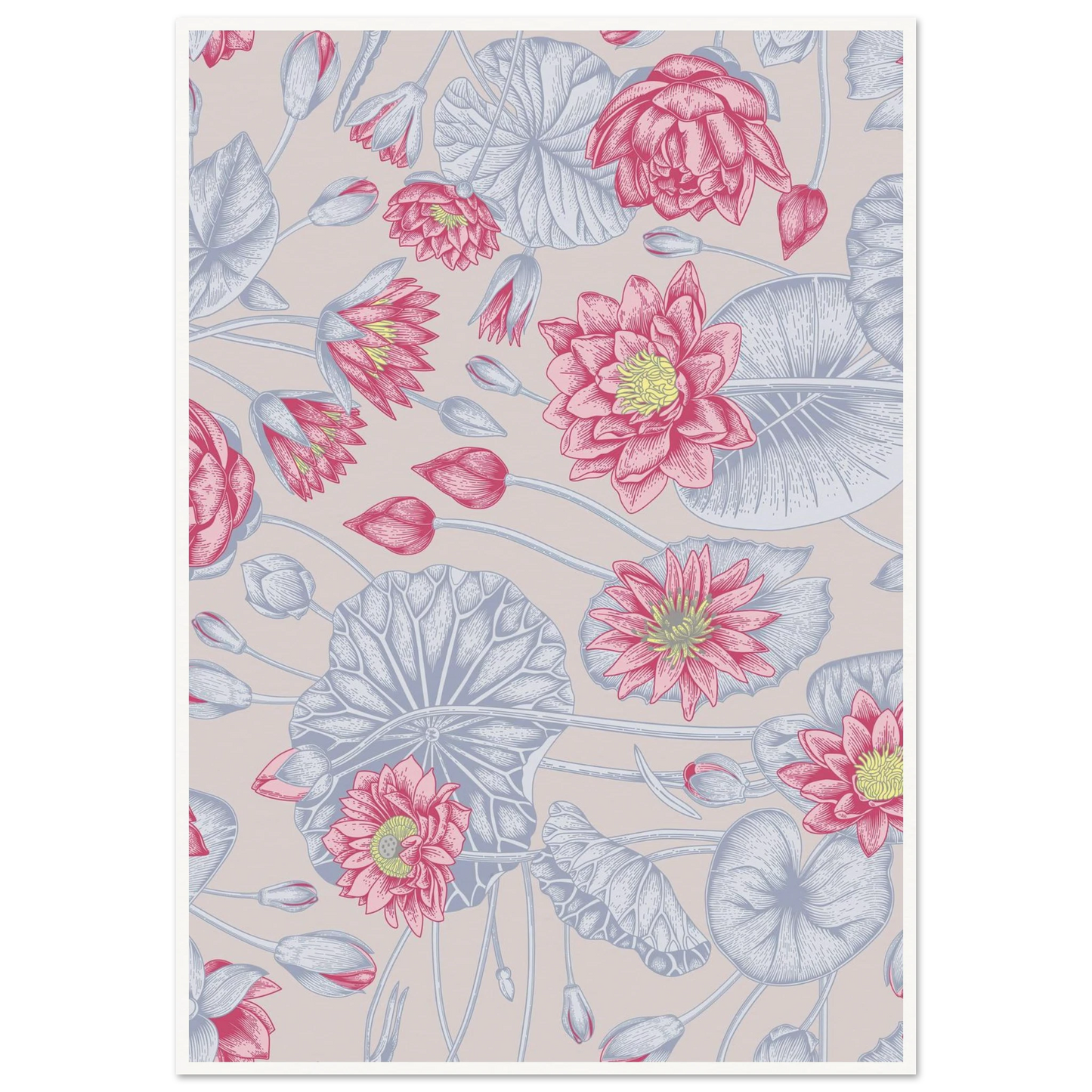 Blush Pink Nénuphar Art Print | William Morris Inspired - Framed Poster - 30x30 cm / 12x12″ - Black frame