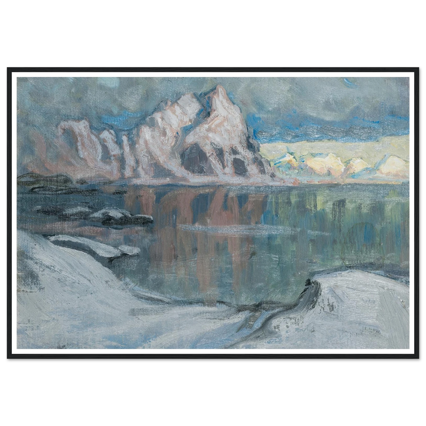 Boats between the Mountains. Study from Lofoten (1910) Art Print | Anna Boberg - Framed Poster - 30x40 cm / 12x16″ - Black frame