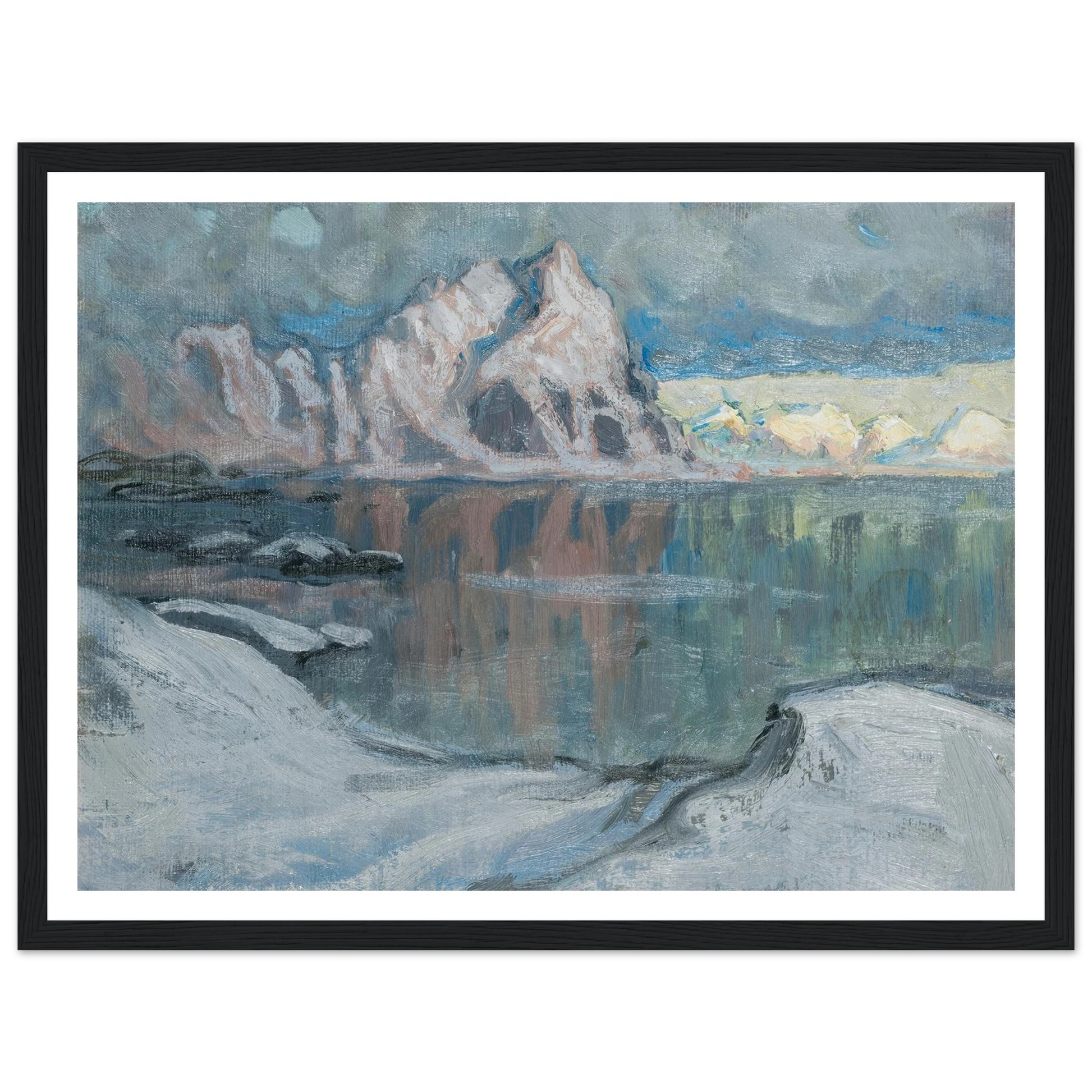 Boats between the Mountains. Study from Lofoten (1910) Art Print | Anna Boberg - Framed Poster - 30x40 cm / 12x16″ - Black frame
