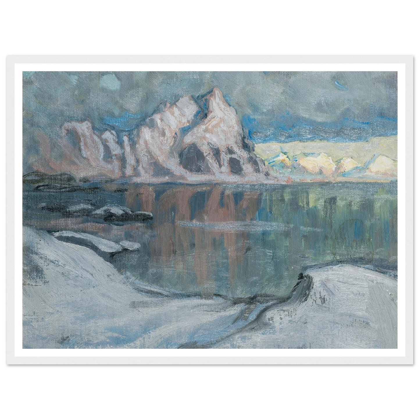 Boats between the Mountains. Study from Lofoten (1910) Art Print | Anna Boberg - Framed Poster - 30x40 cm / 12x16″ - Black frame