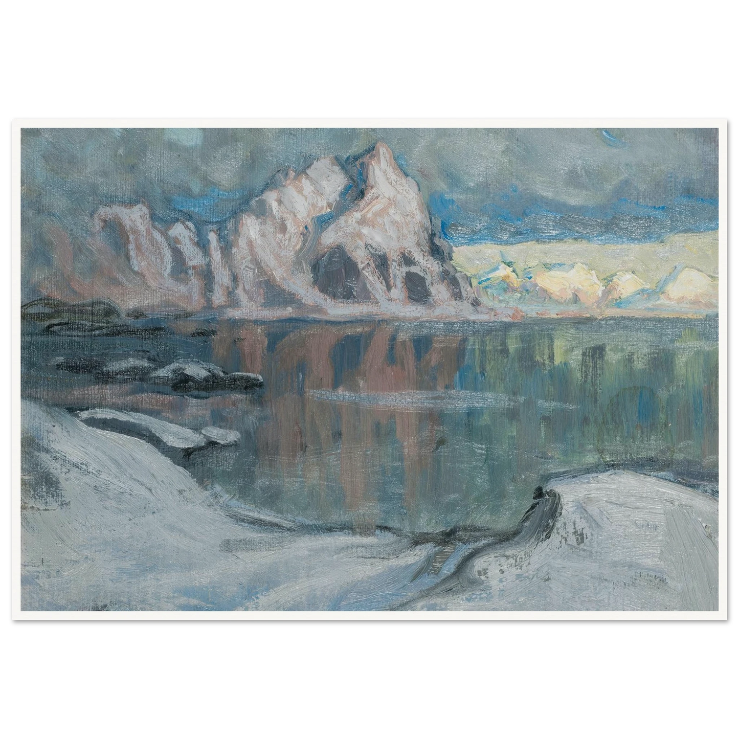 Boats between the Mountains. Study from Lofoten (1910) Art Print | Anna Boberg - Framed Poster - 30x40 cm / 12x16″ - Black frame