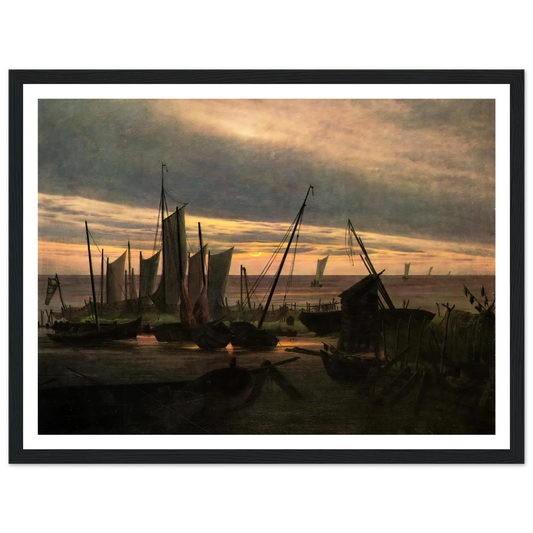 Boats in the Harbour at Evening (1828) Art Print | Caspar David Friedrich - Framed Poster - 30x40 cm / 12x16″ - Black frame