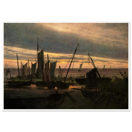 Boats in the Harbour at Evening (1828) Art Print | Caspar David Friedrich - Framed Poster - 30x40 cm / 12x16″ - Black frame