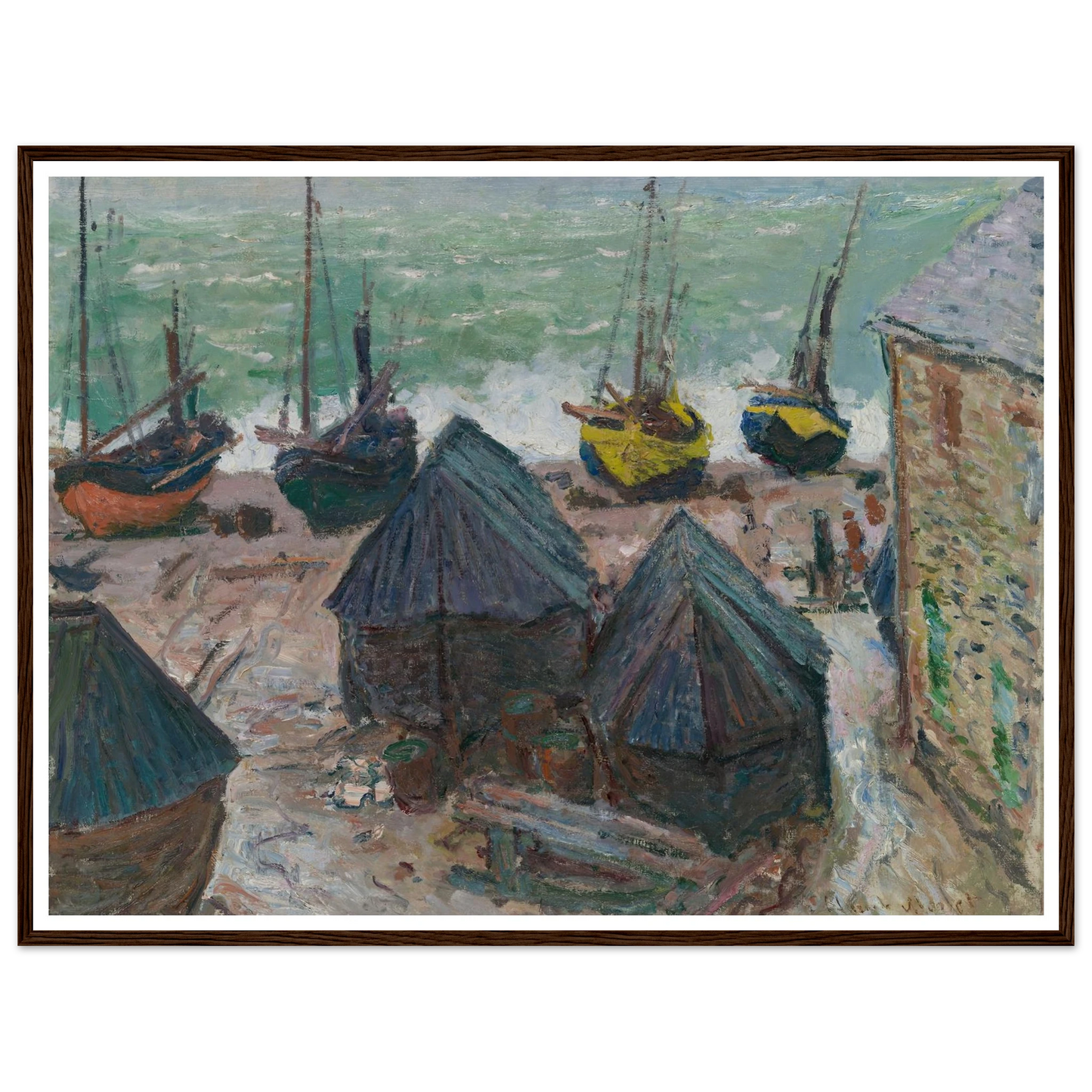 Boats on the Beach at Étretat (1885) Art Print | Claude Monet - Framed Poster - 30x40 cm / 12x16″ - Black frame
