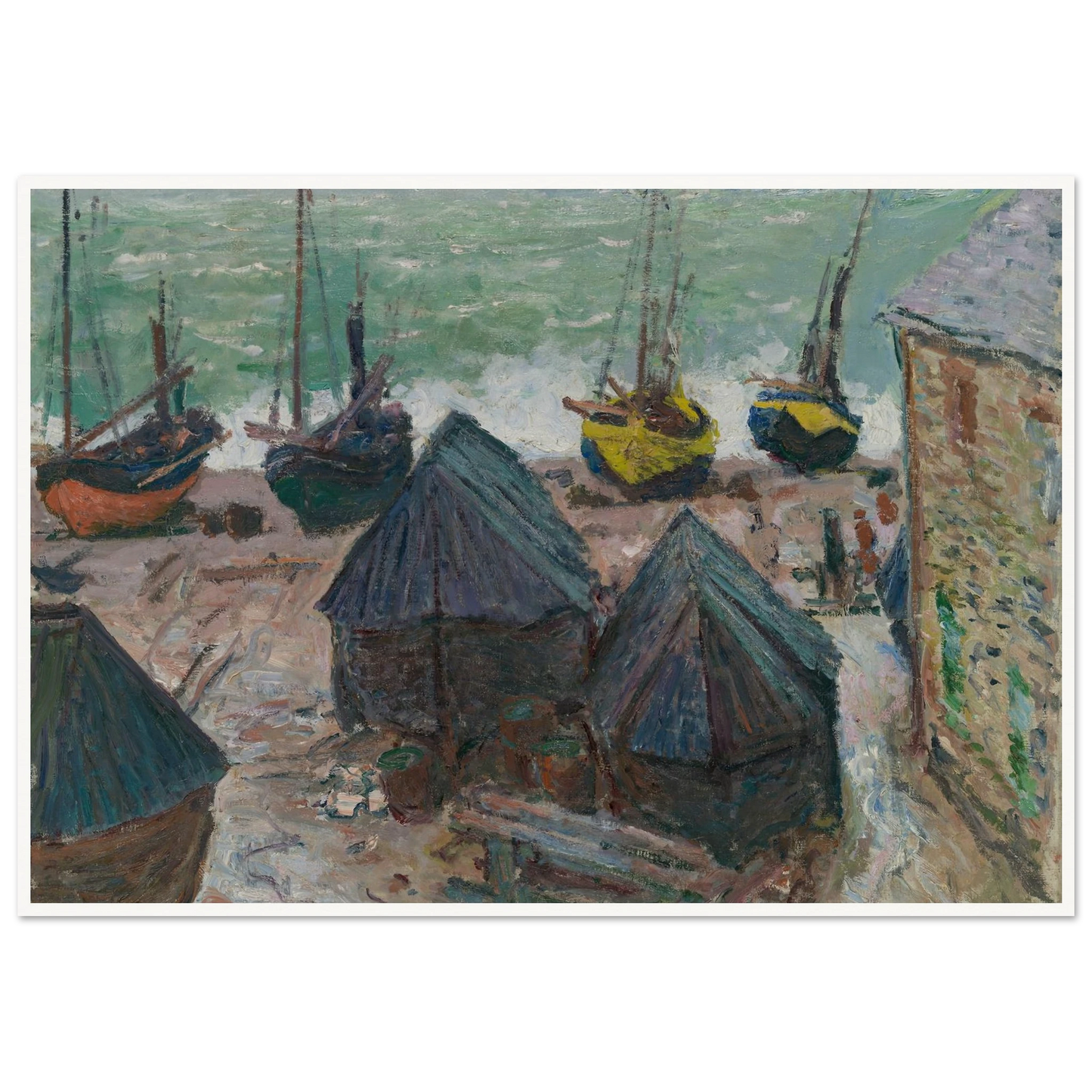 Boats on the Beach at Étretat (1885) Art Print | Claude Monet - Framed Poster - 30x40 cm / 12x16″ - Black frame