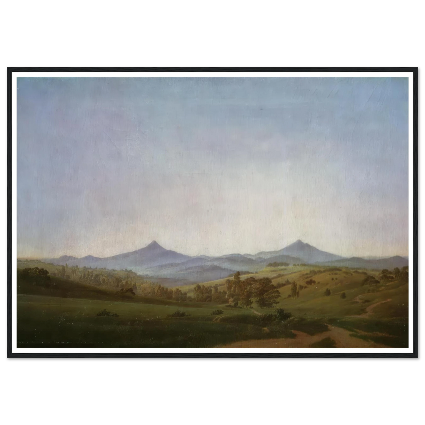 Bohemian Landscape with Mount Milleschauer (1809) Art Print | Caspar David Friedrich - Framed Poster - 30x40 cm / 12x16″ - Black frame