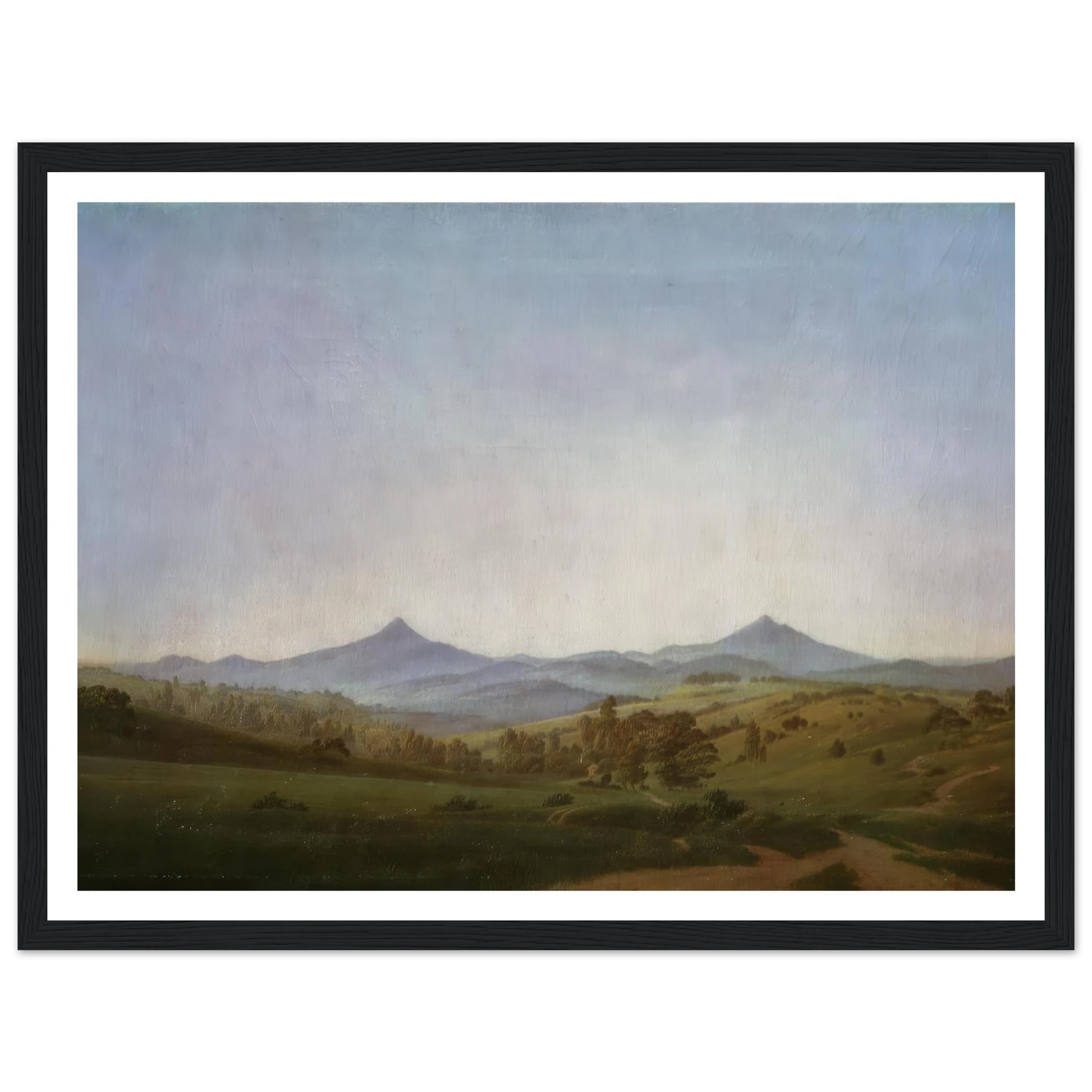 Bohemian Landscape with Mount Milleschauer (1809) Art Print | Caspar David Friedrich - Framed Poster - 30x40 cm / 12x16″ - Black frame