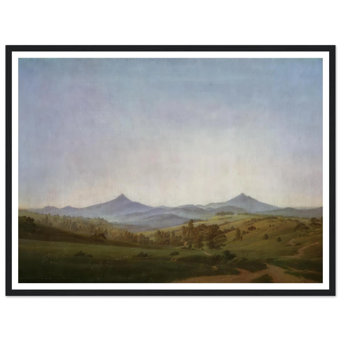 Bohemian Landscape with Mount Milleschauer (1809) Art Print | Caspar David Friedrich - Framed Poster - 30x40 cm / 12x16″ - Black frame