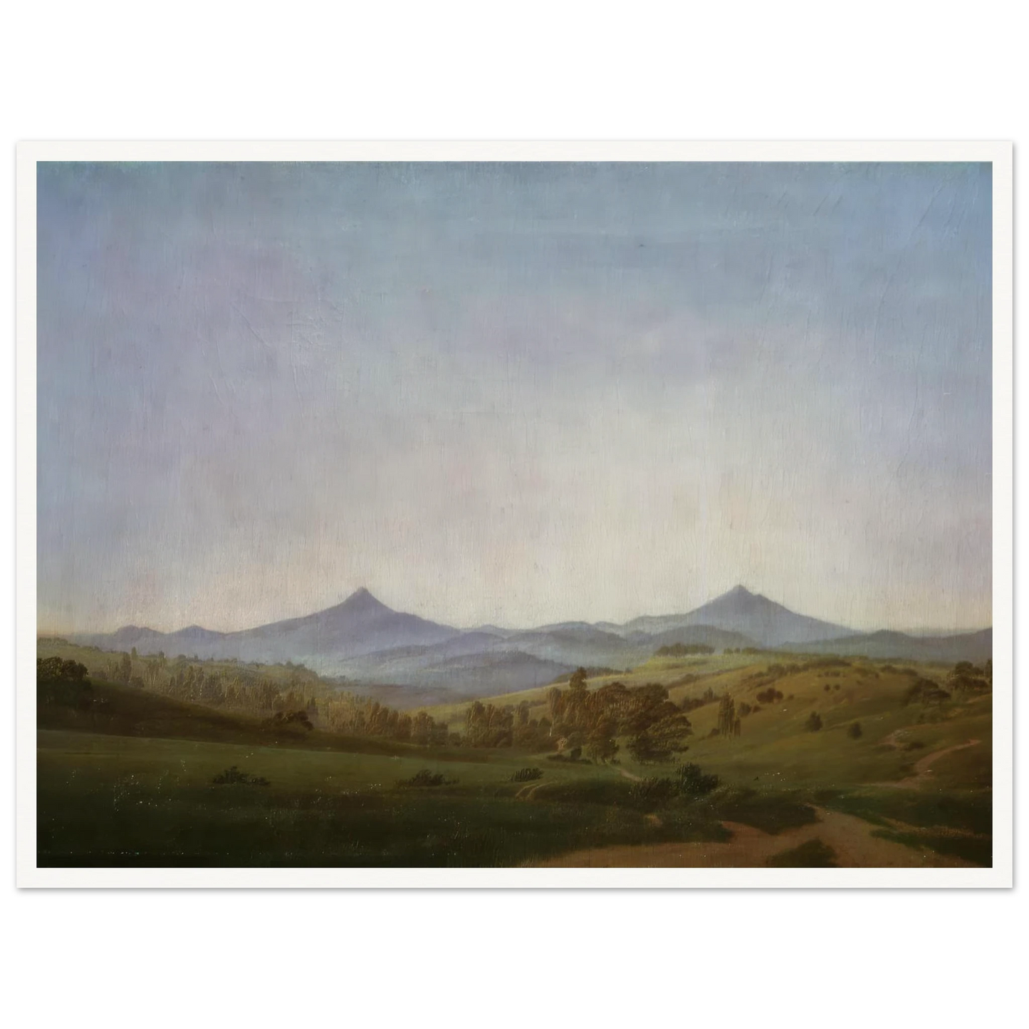 Bohemian Landscape with Mount Milleschauer (1809) Art Print | Caspar David Friedrich - Framed Poster - 30x40 cm / 12x16″ - Black frame