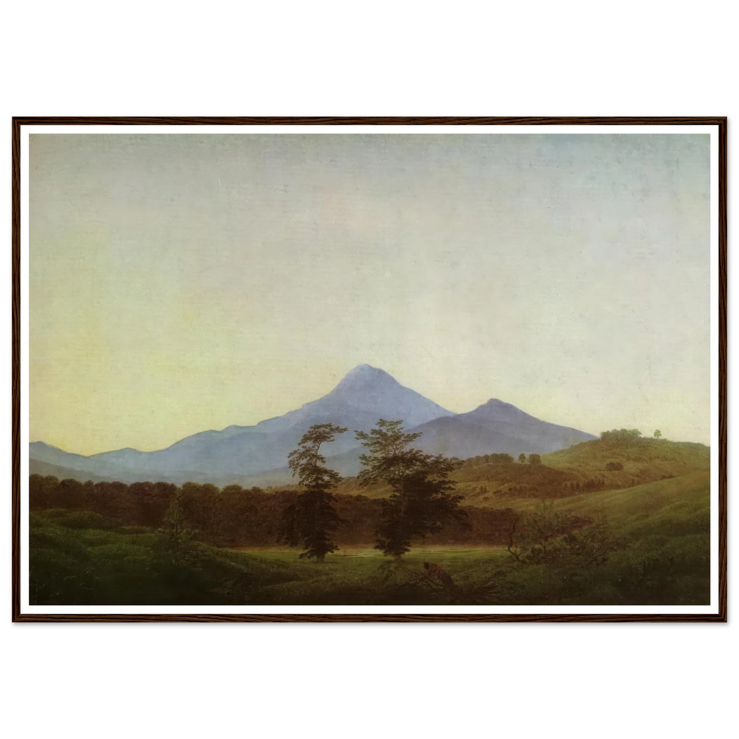 Bohmische Landschaft Gebirgslandschaft, Die zwei Baume (1811) Art Print | Caspar David Friedrich - Framed Poster - 30x40 cm / 12x16″ - Black frame