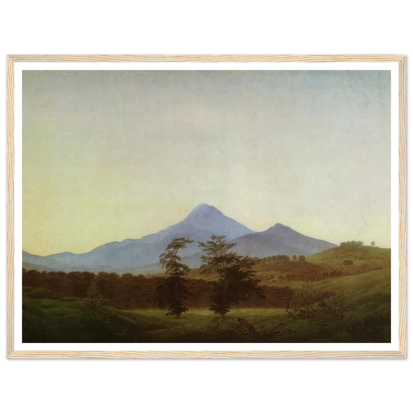 Bohmische Landschaft Gebirgslandschaft, Die zwei Baume (1811) Art Print | Caspar David Friedrich - Framed Poster - 30x40 cm / 12x16″ - Black frame
