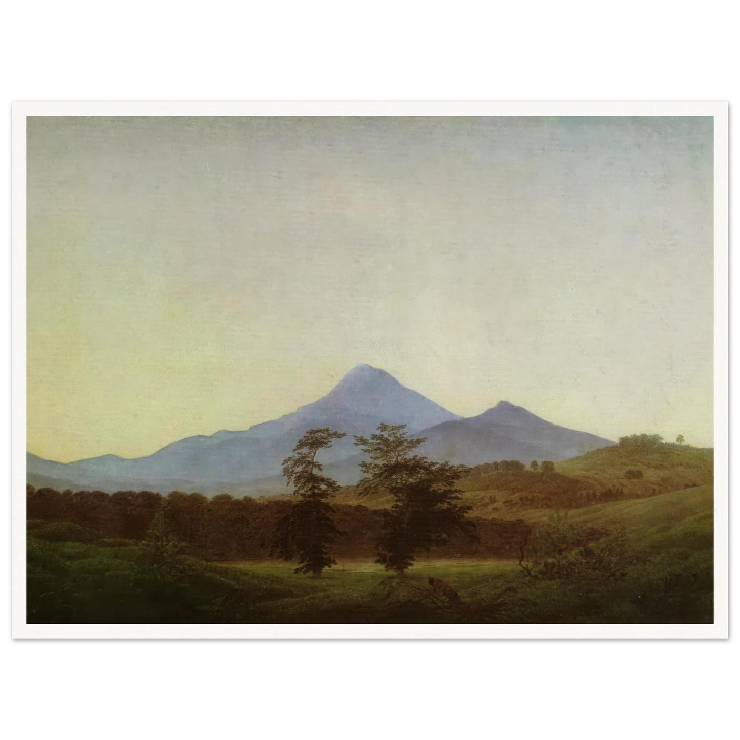 Bohmische Landschaft Gebirgslandschaft, Die zwei Baume (1811) Art Print | Caspar David Friedrich - Framed Poster - 30x40 cm / 12x16″ - Black frame