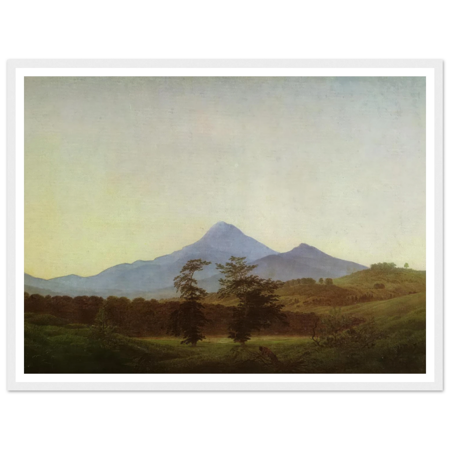 Bohmische Landschaft Gebirgslandschaft, Die zwei Baume (1811) Art Print | Caspar David Friedrich - Framed Poster - 30x40 cm / 12x16″ - Black frame