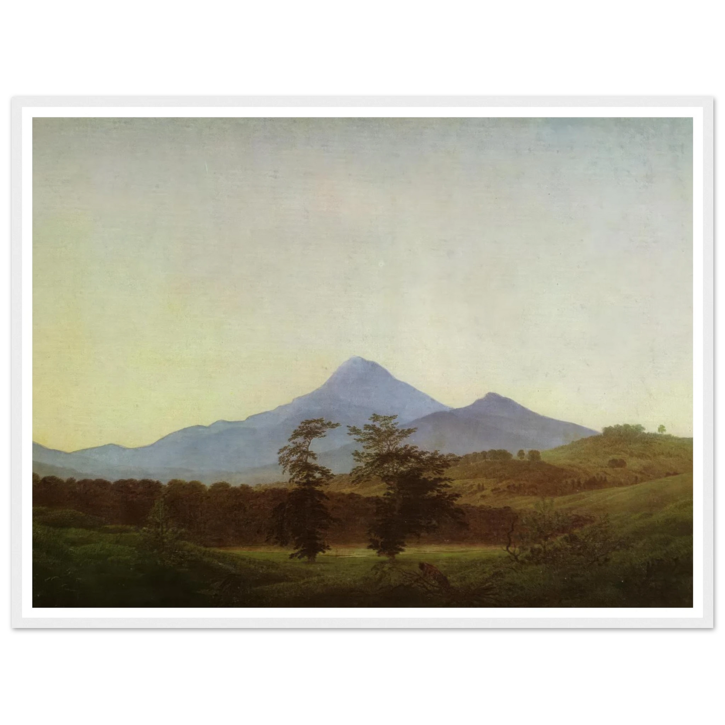 Bohmische Landschaft Gebirgslandschaft, Die zwei Baume (1811) Art Print | Caspar David Friedrich - Framed Poster - 30x40 cm / 12x16″ - Black frame