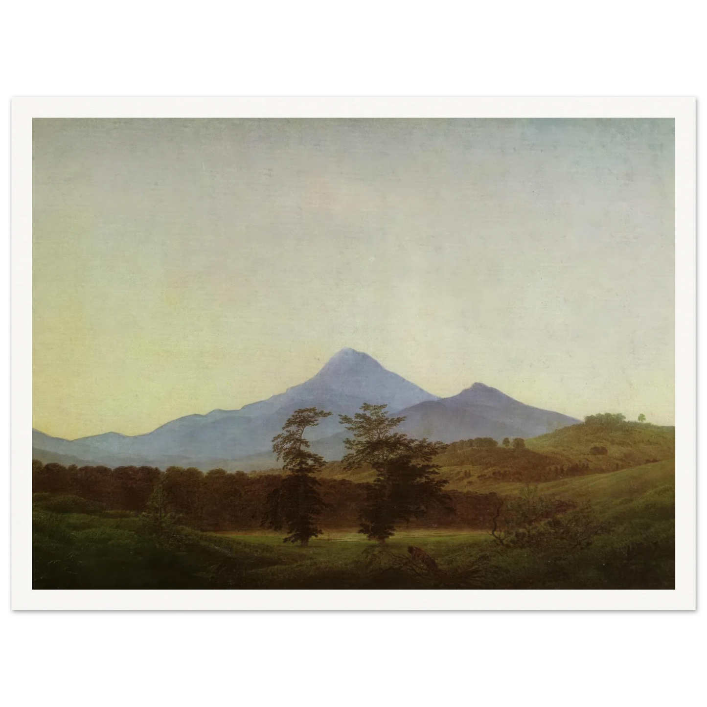 Bohmische Landschaft Gebirgslandschaft, Die zwei Baume (1811) Art Print | Caspar David Friedrich - Framed Poster - 30x40 cm / 12x16″ - Black frame