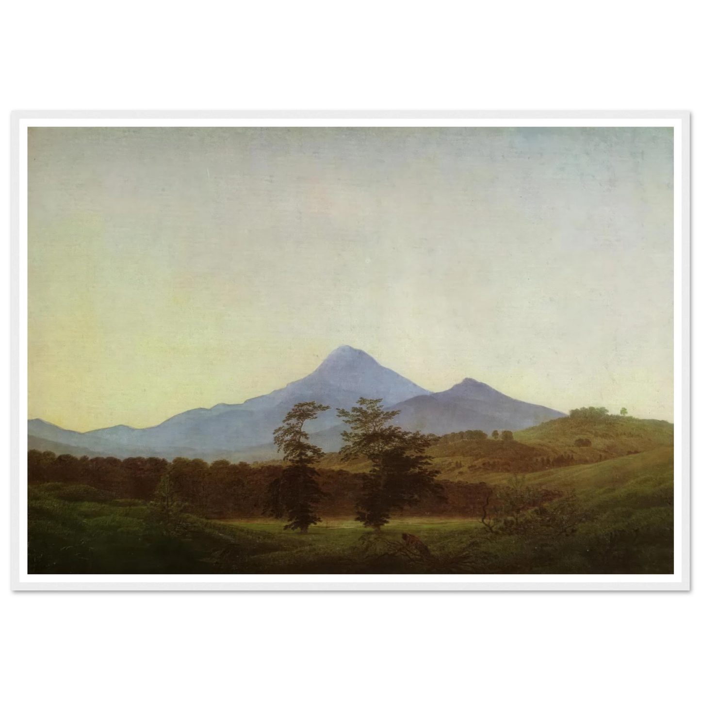 Bohmische Landschaft Gebirgslandschaft, Die zwei Baume (1811) Art Print | Caspar David Friedrich - Framed Poster - 30x40 cm / 12x16″ - Black frame