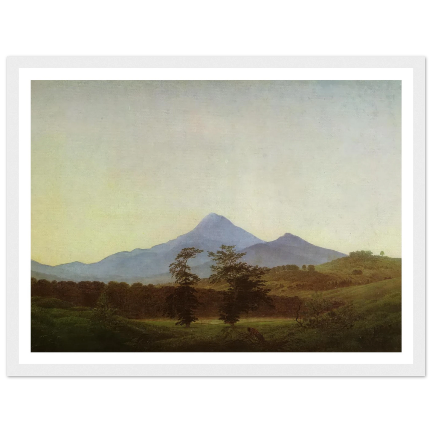 Bohmische Landschaft Gebirgslandschaft, Die zwei Baume (1811) Art Print | Caspar David Friedrich - Framed Poster - 30x40 cm / 12x16″ - Black frame