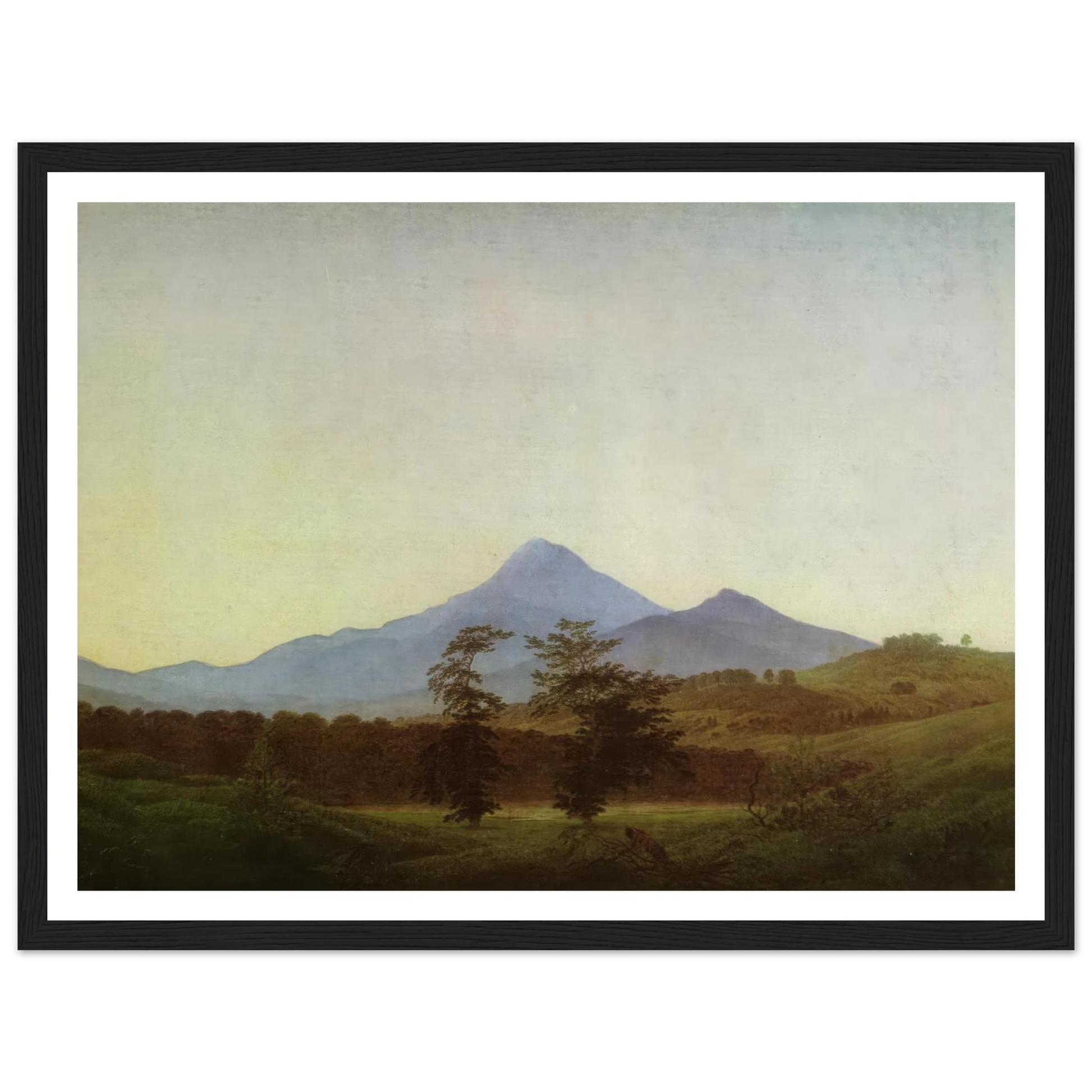 Bohmische Landschaft Gebirgslandschaft, Die zwei Baume (1811) Art Print | Caspar David Friedrich - Framed Poster - 30x40 cm / 12x16″ - Black frame
