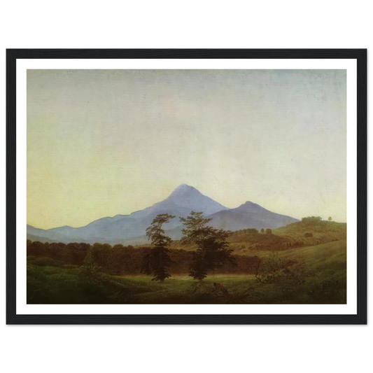 Bohmische Landschaft Gebirgslandschaft, Die zwei Baume (1811) Art Print | Caspar David Friedrich - Framed Poster - 30x40 cm / 12x16″ - Black frame