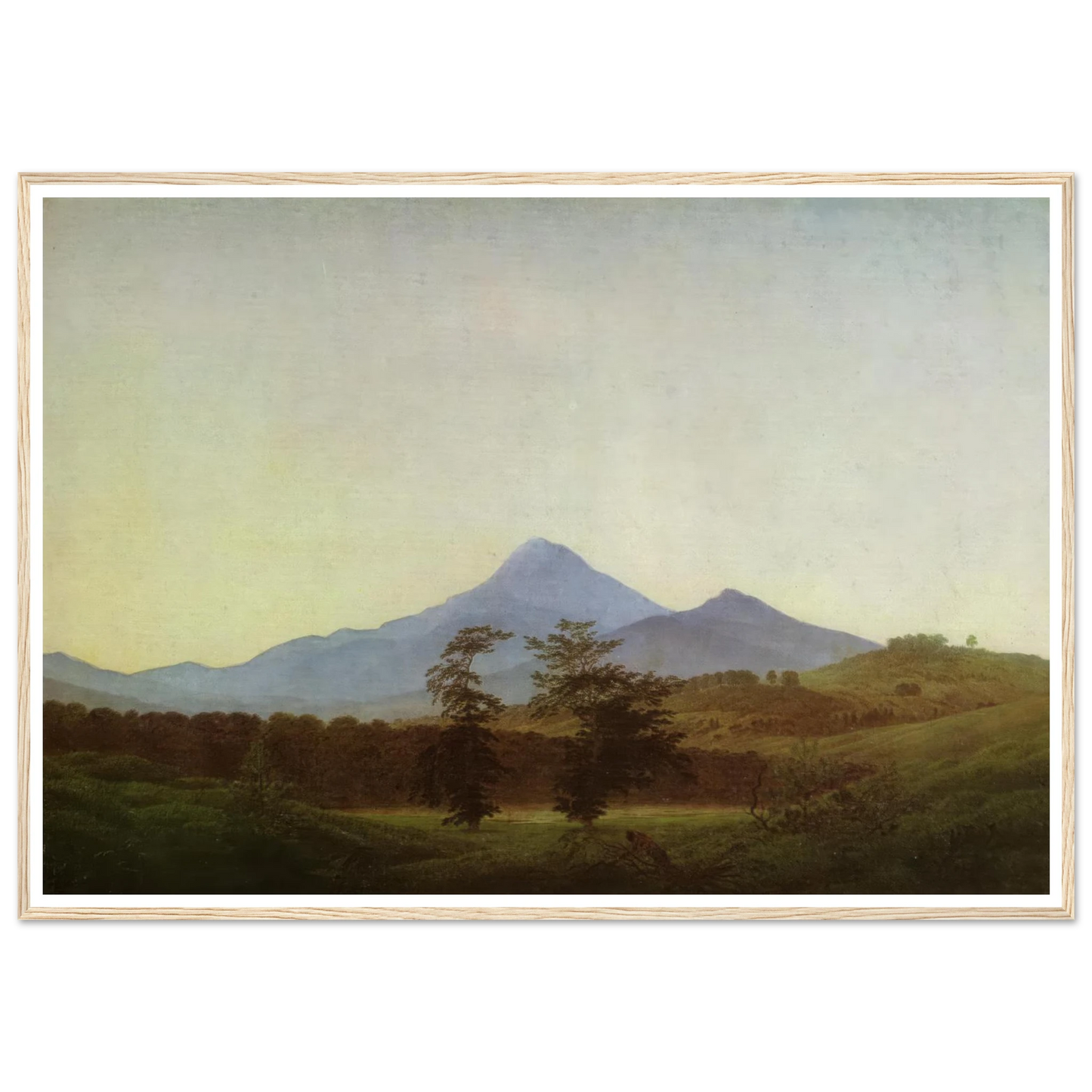 Bohmische Landschaft Gebirgslandschaft, Die zwei Baume (1811) Art Print | Caspar David Friedrich - Framed Poster - 30x40 cm / 12x16″ - Black frame