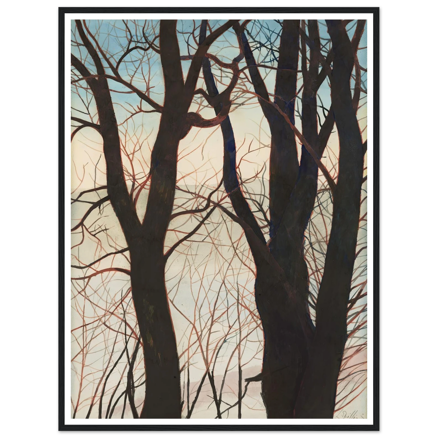 Bomen in de sneeuw (1929) Art Print | Leon Spilliaert - Framed Poster - 30x40 cm / 12x16″ - Black frame