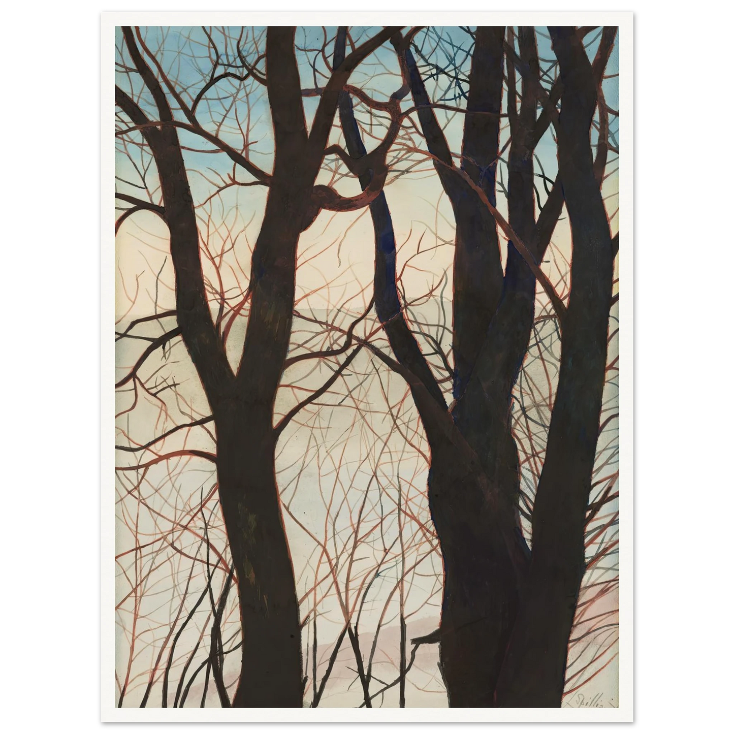 Bomen in de sneeuw (1929) Art Print | Leon Spilliaert - Framed Poster - 30x40 cm / 12x16″ - Black frame