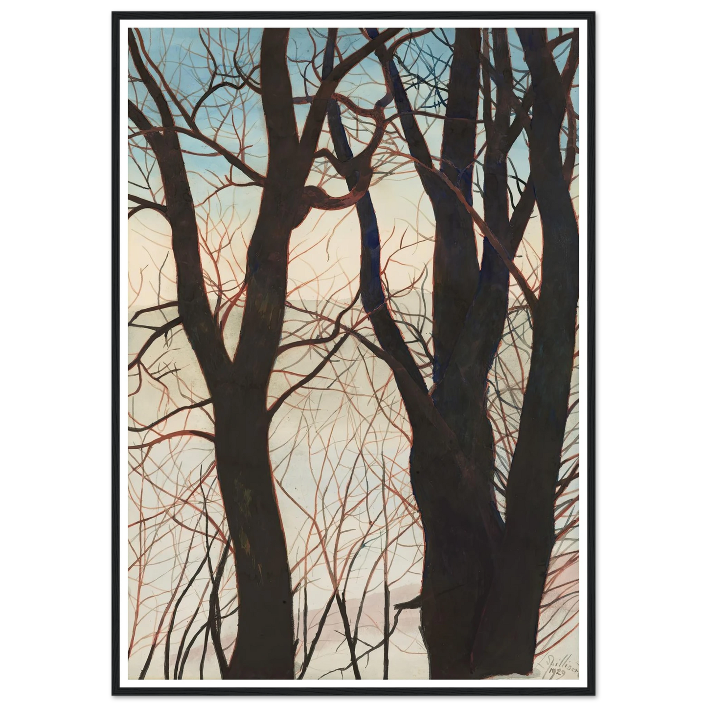 Bomen in de sneeuw (1929) Art Print | Leon Spilliaert - Framed Poster - 30x40 cm / 12x16″ - Black frame