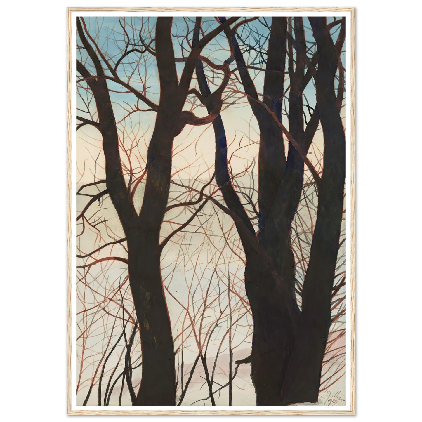 Bomen in de sneeuw (1929) Art Print | Leon Spilliaert - Framed Poster - 30x40 cm / 12x16″ - Black frame