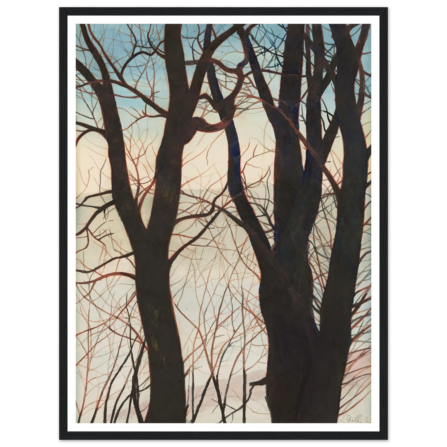 Bomen in de sneeuw (1929) Art Print | Leon Spilliaert - Framed Poster - 30x40 cm / 12x16″ - Black frame