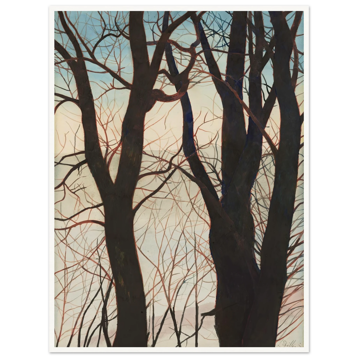 Bomen in de sneeuw (1929) Art Print | Leon Spilliaert - Framed Poster - 30x40 cm / 12x16″ - Black frame