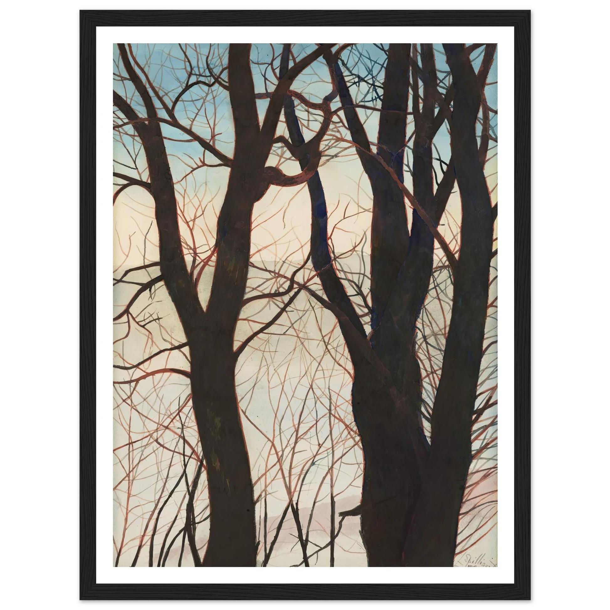Bomen in de sneeuw (1929) Art Print | Leon Spilliaert - Framed Poster - 30x40 cm / 12x16″ - Black frame