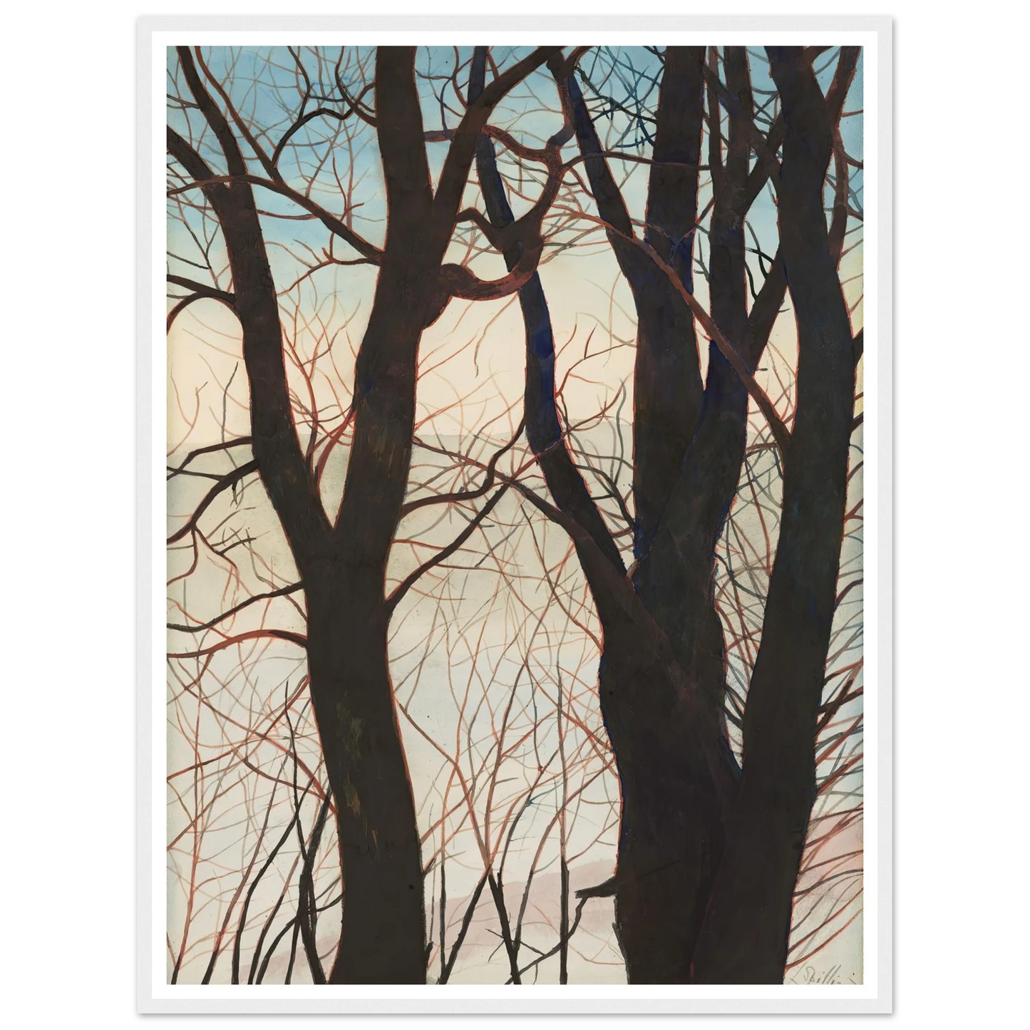 Bomen in de sneeuw (1929) Art Print | Leon Spilliaert - Framed Poster - 30x40 cm / 12x16″ - Black frame