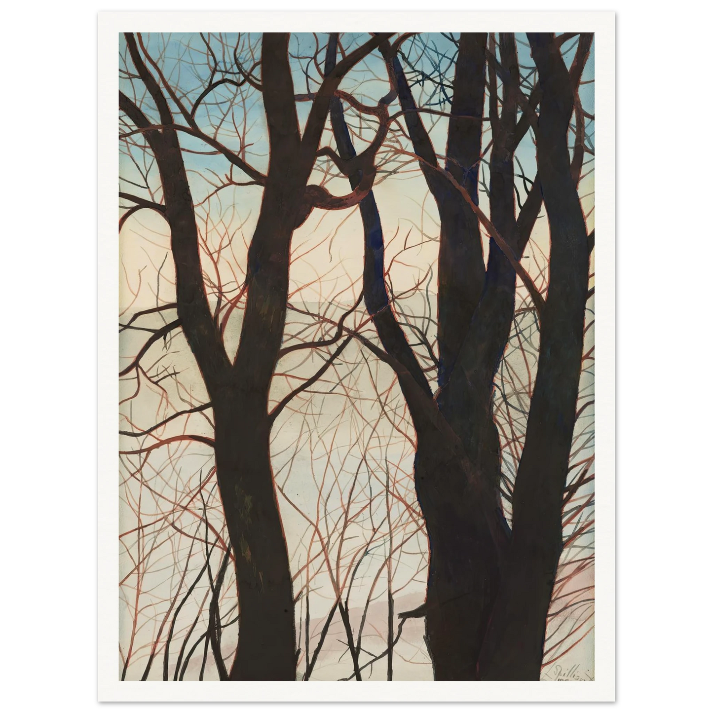 Bomen in de sneeuw (1929) Art Print | Leon Spilliaert - Framed Poster - 30x40 cm / 12x16″ - Black frame