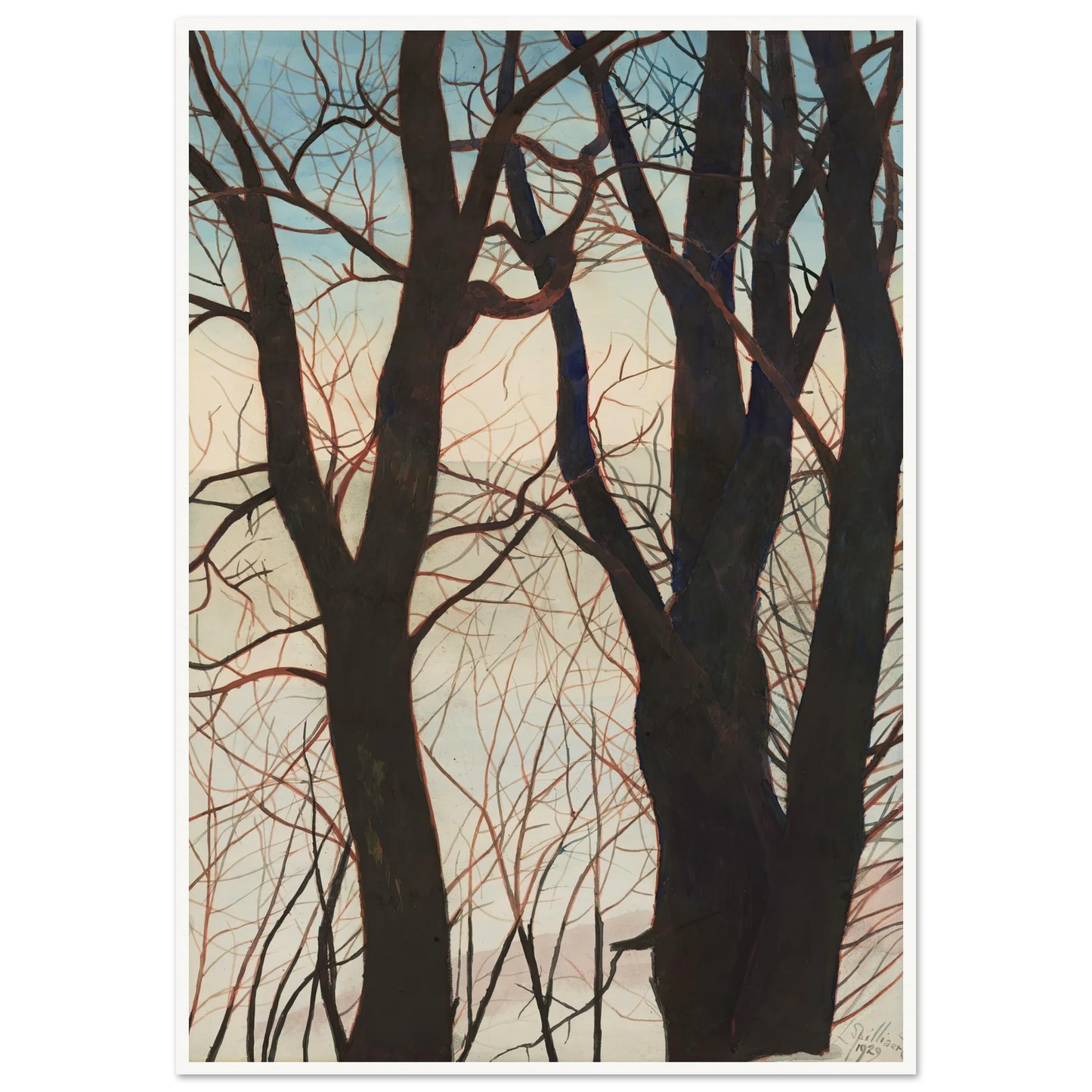 Bomen in de sneeuw (1929) Art Print | Leon Spilliaert - Framed Poster - 30x40 cm / 12x16″ - Black frame