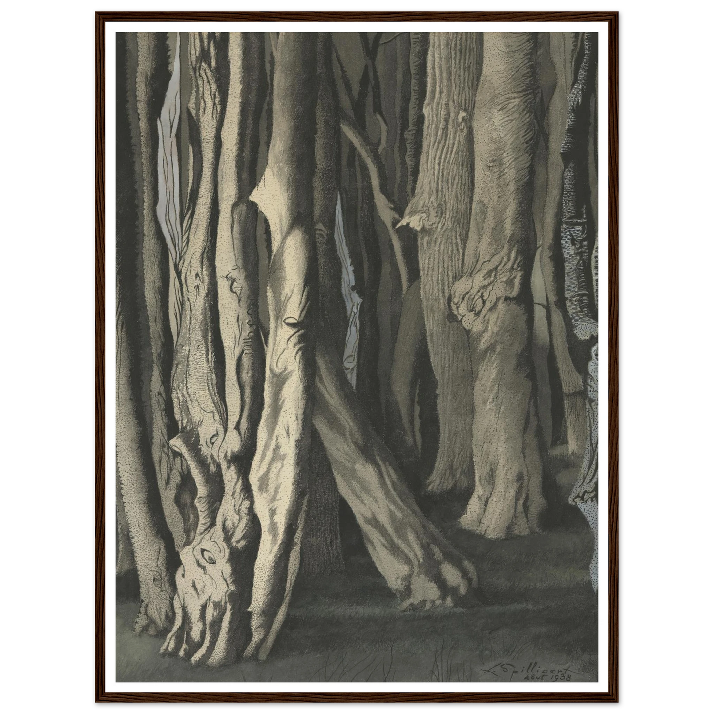 Bomen (Knoestige boomstammen) (1938) Art Print | Leon Spilliaert - Framed Poster - 30x40 cm / 12x16″ - Black frame