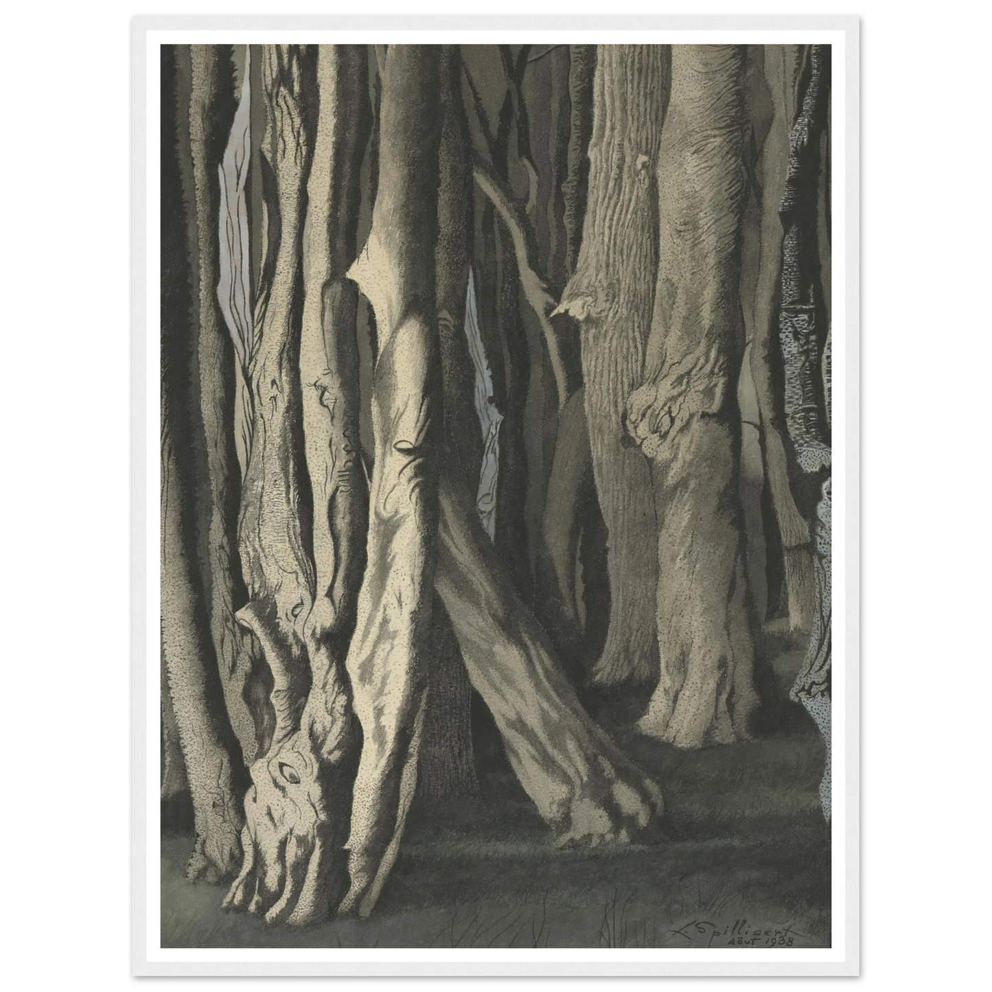 Bomen (Knoestige boomstammen) (1938) Art Print | Leon Spilliaert - Framed Poster - 30x40 cm / 12x16″ - Black frame