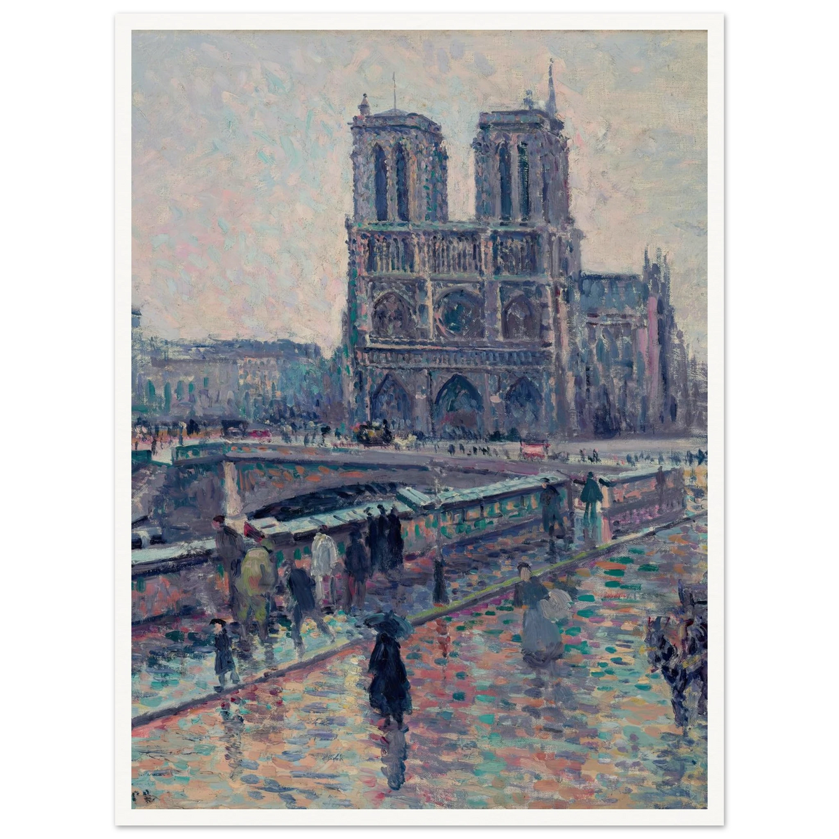 Bords de la Seine avec Notre-Dame sous la pluie (1900) Art Print | Maximilien Luce - Framed Poster - 30x40 cm / 12x16″ - Black frame