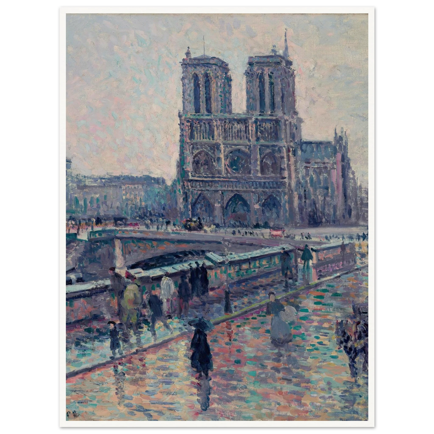 Bords de la Seine avec Notre-Dame sous la pluie (1900) Art Print | Maximilien Luce - Framed Poster - 30x40 cm / 12x16″ - Black frame