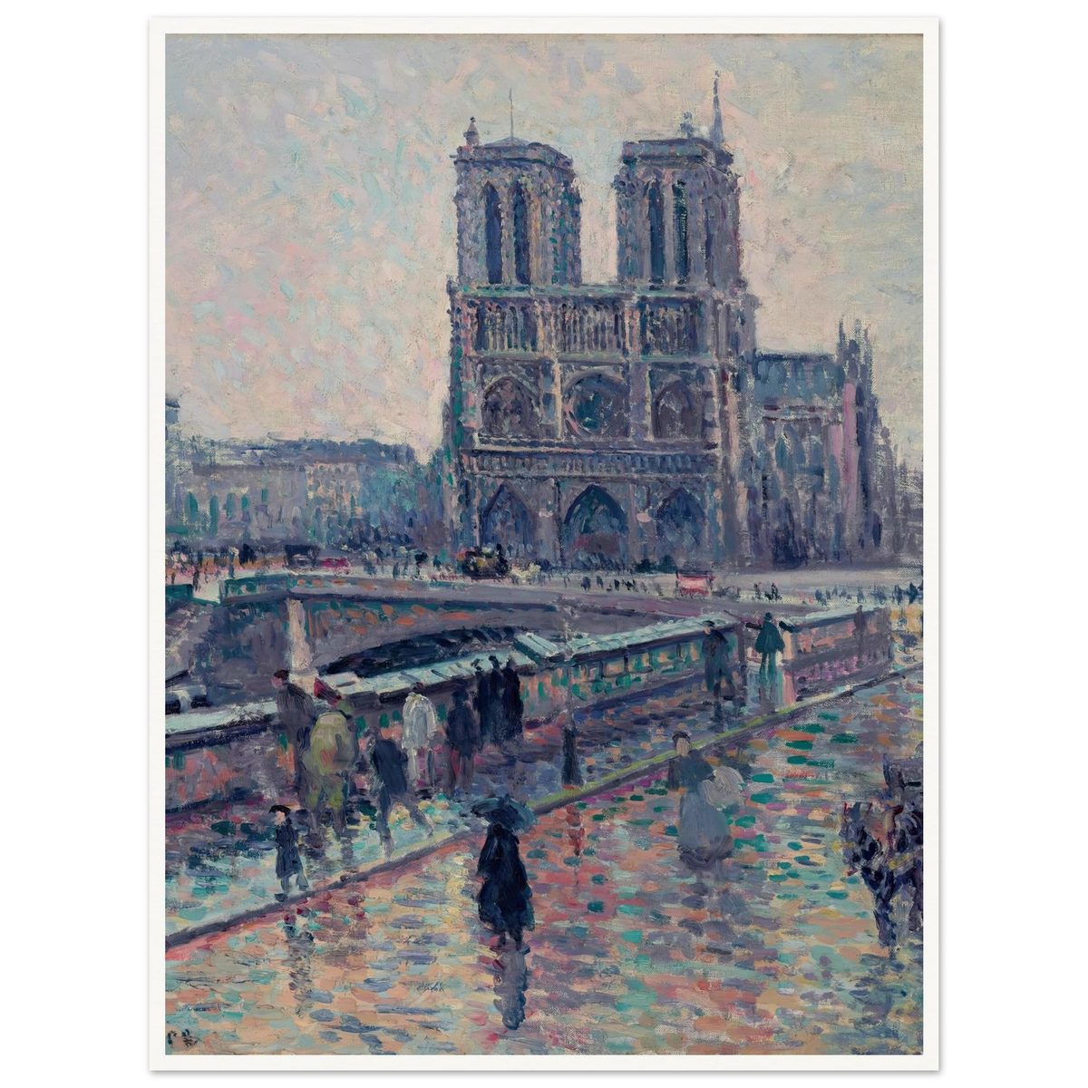 Bords de la Seine avec Notre-Dame sous la pluie (1900) Art Print | Maximilien Luce - Framed Poster - 30x40 cm / 12x16″ - Black frame