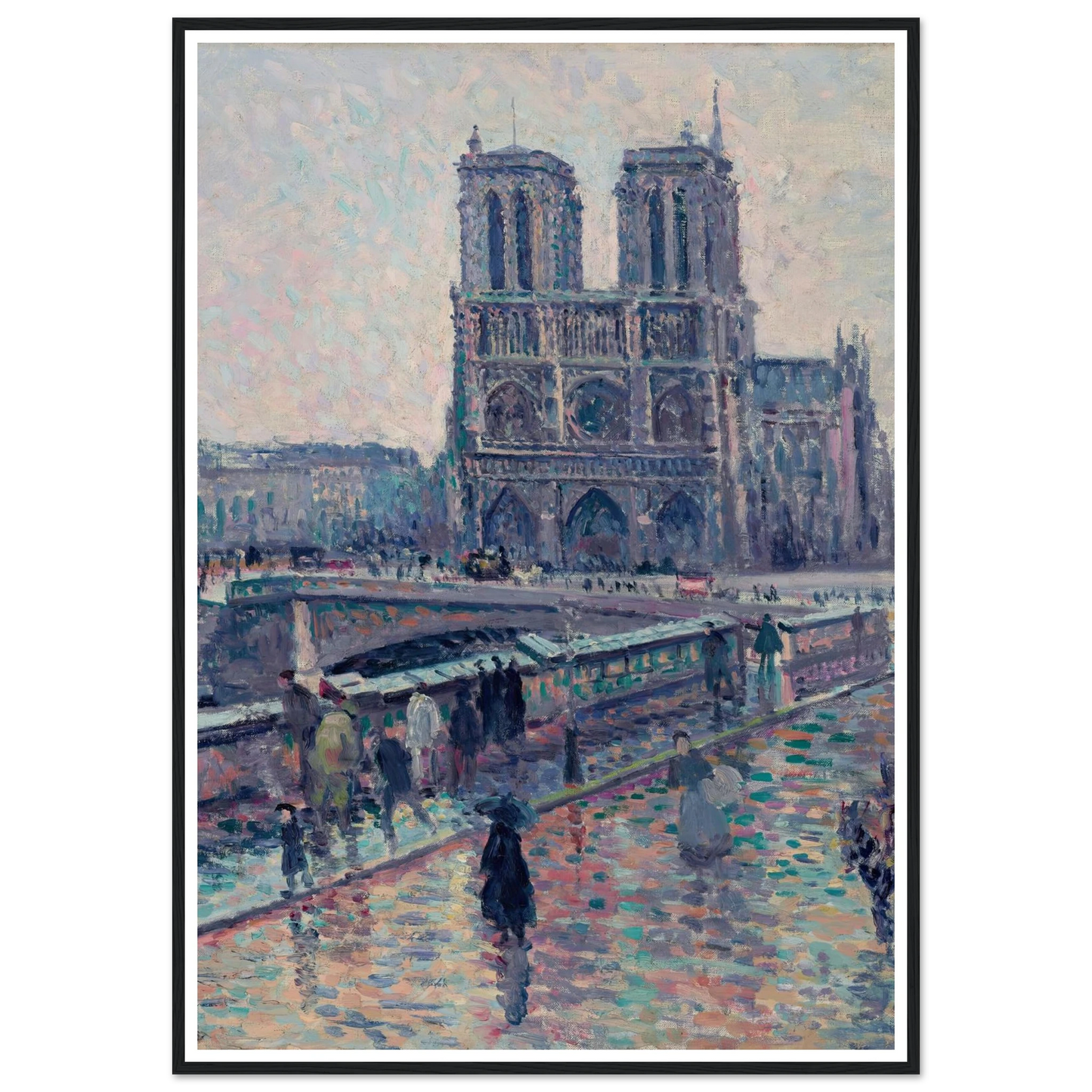 Bords de la Seine avec Notre-Dame sous la pluie (1900) Art Print | Maximilien Luce - Framed Poster - 30x40 cm / 12x16″ - Black frame