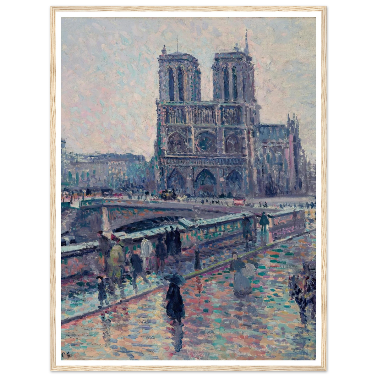 Bords de la Seine avec Notre-Dame sous la pluie (1900) Art Print | Maximilien Luce - Framed Poster - 30x40 cm / 12x16″ - Black frame
