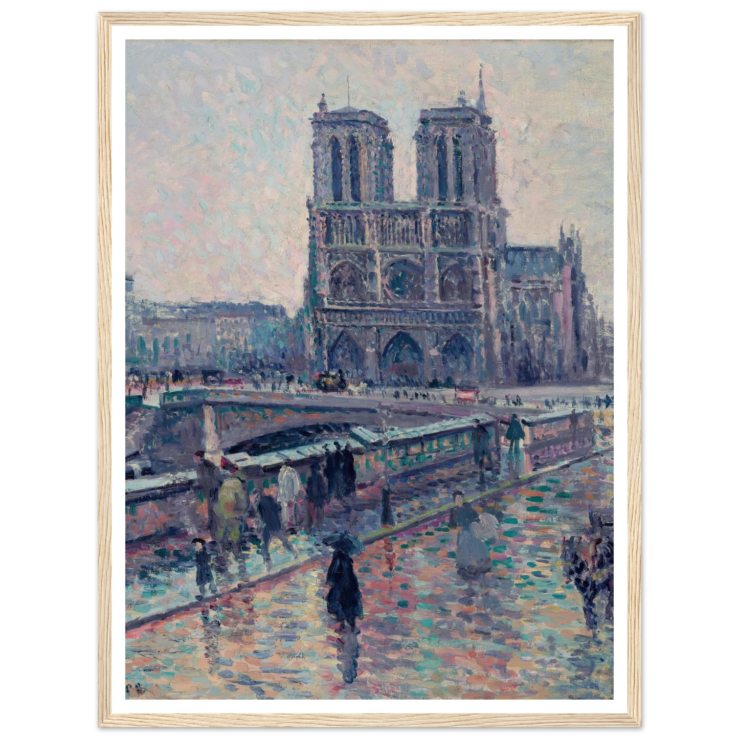 Bords de la Seine avec Notre-Dame sous la pluie (1900) Art Print | Maximilien Luce - Framed Poster - 30x40 cm / 12x16″ - Black frame