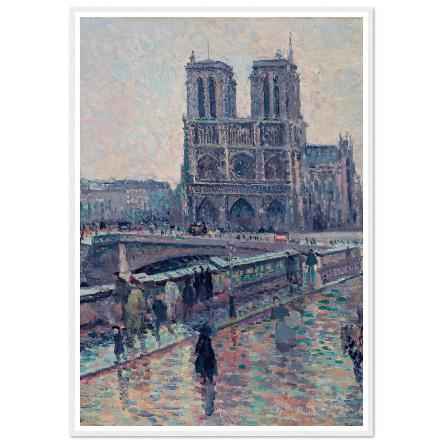 Bords de la Seine avec Notre-Dame sous la pluie (1900) Art Print | Maximilien Luce - Framed Poster - 30x40 cm / 12x16″ - Black frame