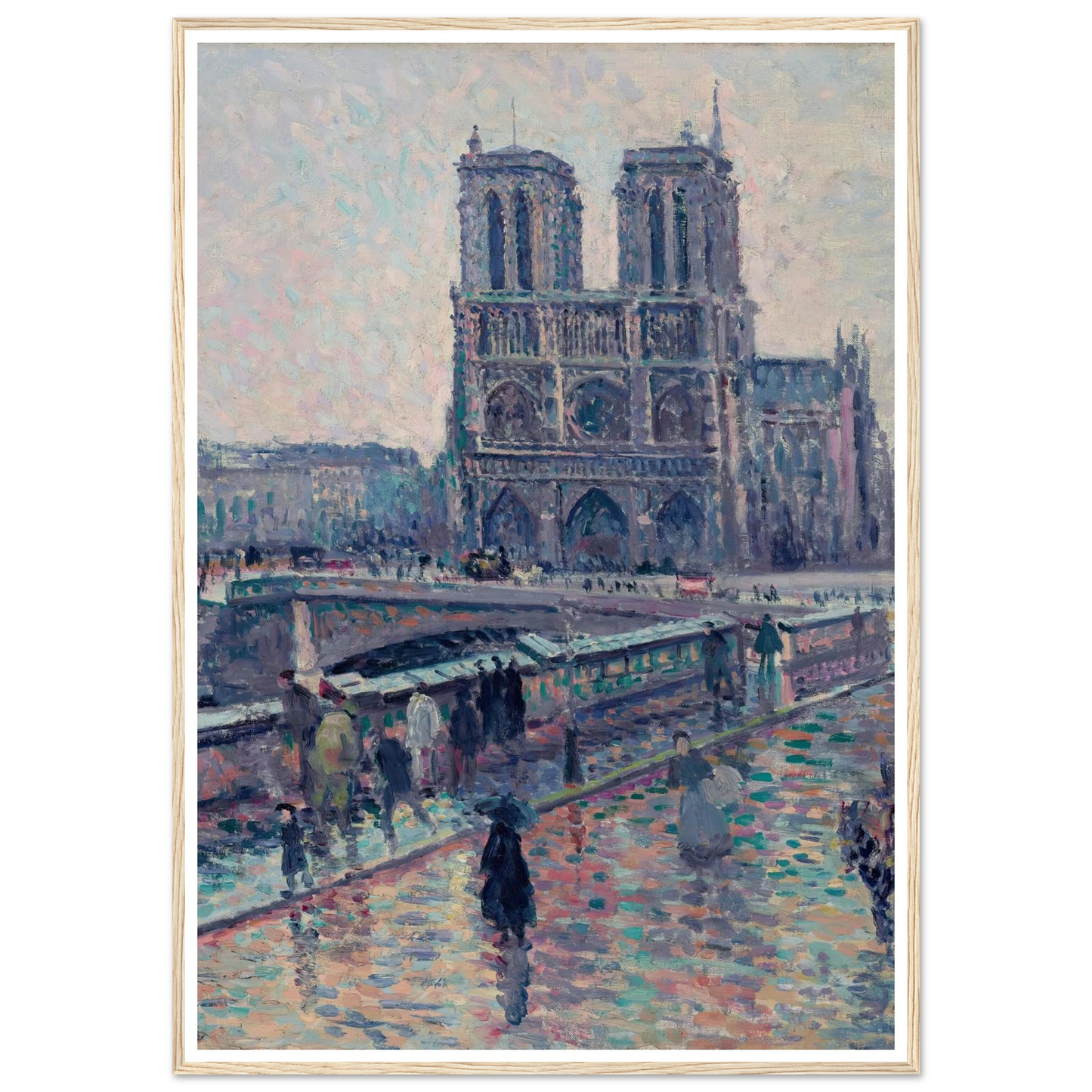 Bords de la Seine avec Notre-Dame sous la pluie (1900) Art Print | Maximilien Luce - Framed Poster - 30x40 cm / 12x16″ - Black frame